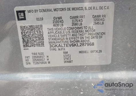 2019 GMC Terrain Sle z USA, uszkodzony, nr VIN 3GKALTEV6KL287968